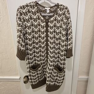 Chico's Chocolate and Ivory Knit Cardigan